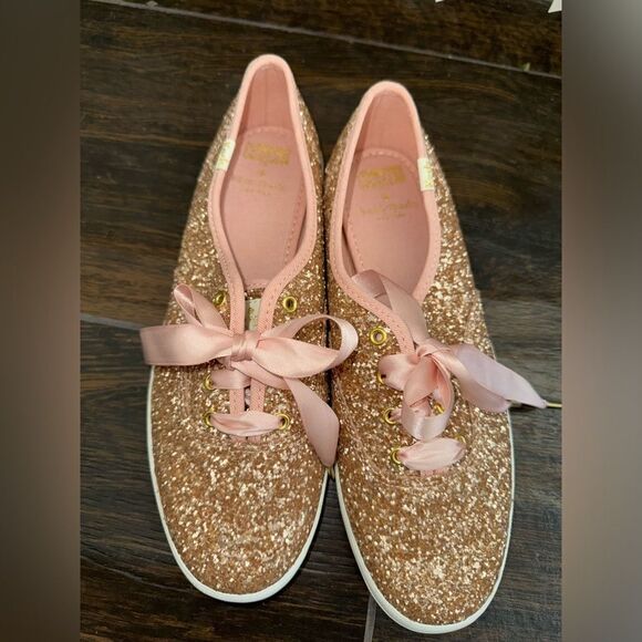 Kate Spade Keds Rose Gold glitter sneakers nwot sz 8 - Picture 1 of 7